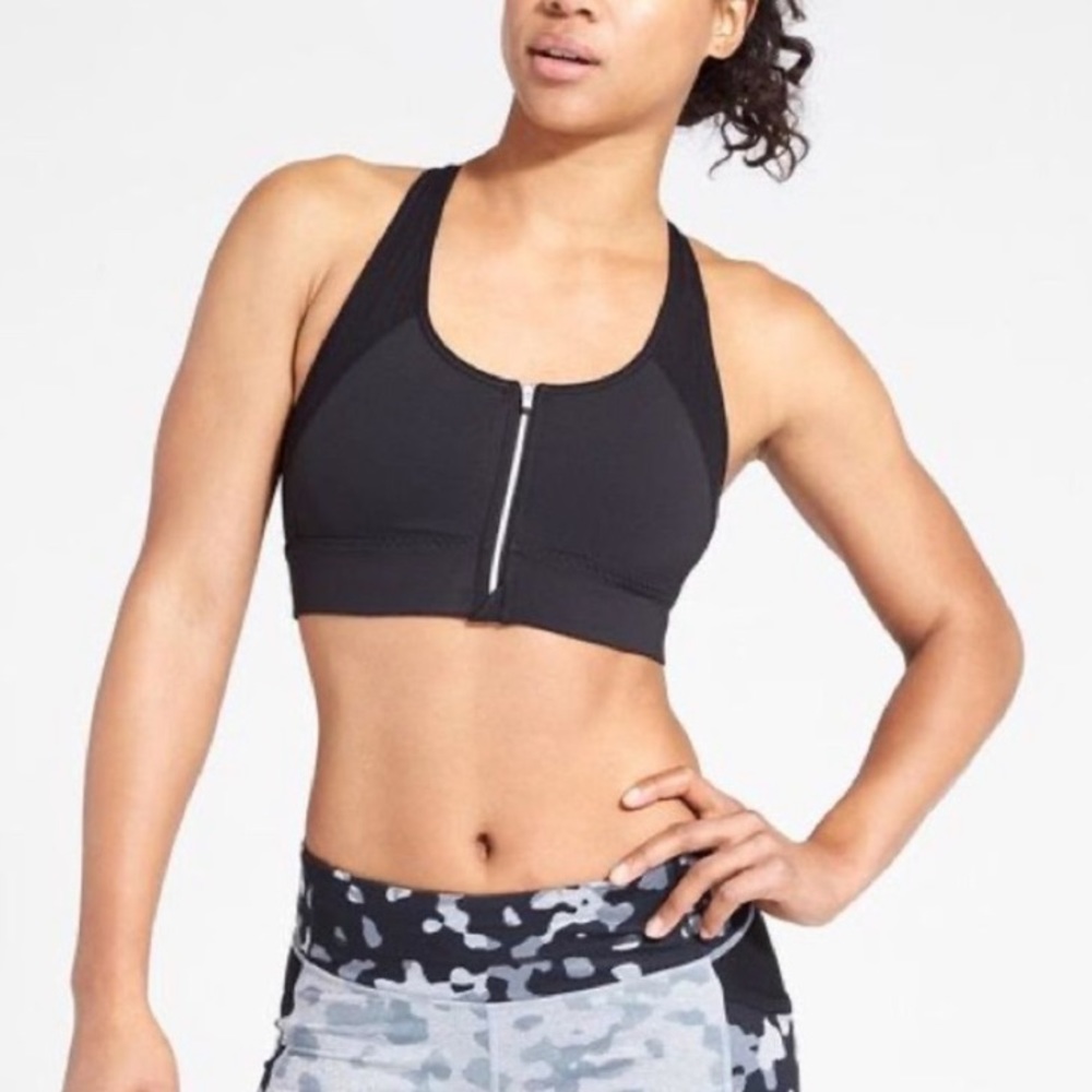 Athleta ~ Zip It black sports bra mesh detail